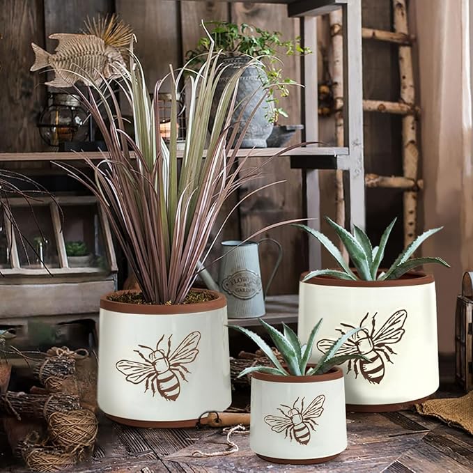 YBX Terracotta Pots Inch with Drainage Holes, Bee Decor, Ceramic Pots - Image 6