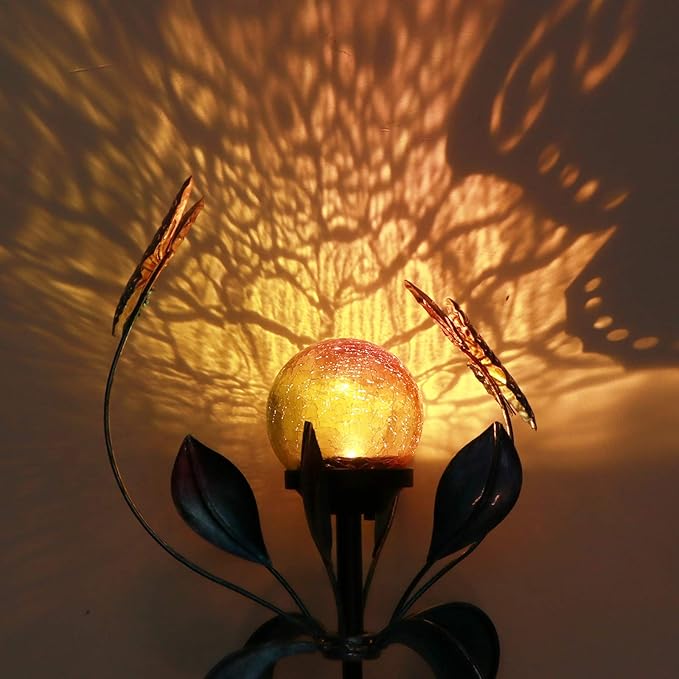 VCUTEKA Solar Lights Outdoor Metal Garden Stake Waterproof Crackle Glass Globe - Image 4