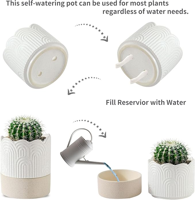 Nihow Self Watering Plant Pot: 4.5 Inch Ceramic Planter - Image 3
