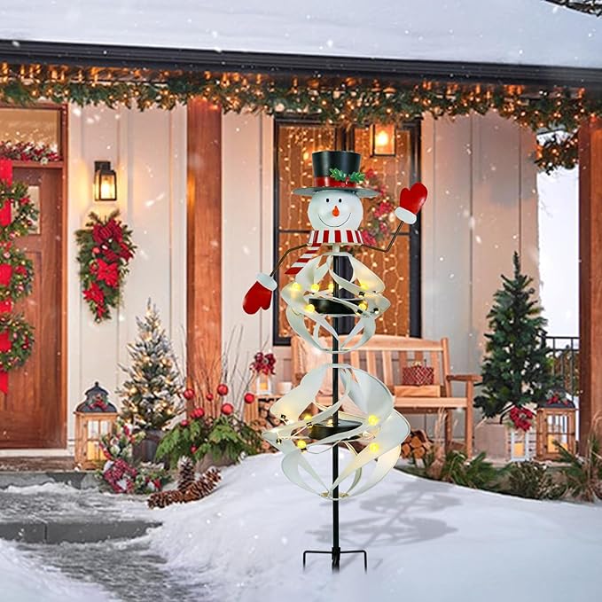 Outdoor Christmas Decorations Snowman Solar Wind Spinner Lighted Christmas Yard - Image 7