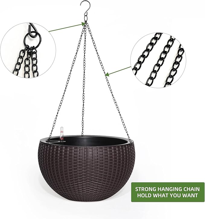 Dexceder 9 Inch Self Watering Hanging Planters Indoor Outdoor, Thickened - Image 5