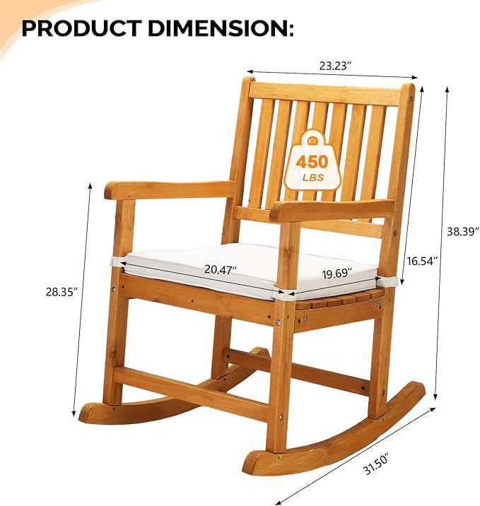 VINGLI Outdoor Rocking Chair, Weatherproof Rocker - Image 3