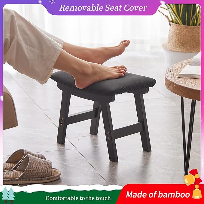 Foot Stool, Bamboo Small Sofa Foot Rest Under Desk, Extra Seating - Image 3