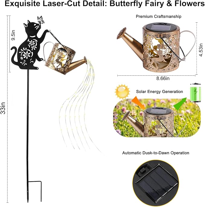Solar Watering Can Lights with Fairy & Flowers, Outdoor Garden Decor with - Image 2