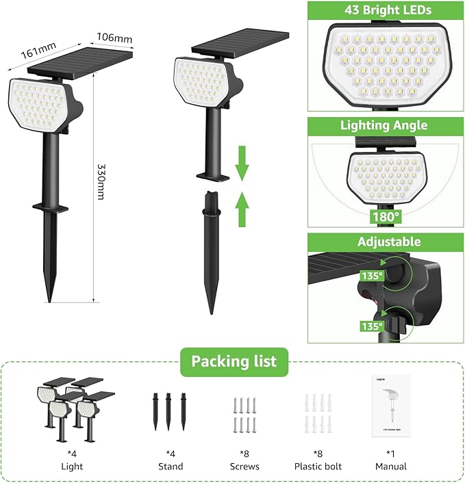 Lepro Solar Decorative Spot Lights 4 Pack, Cool White Modern Accent Lights - Image 9
