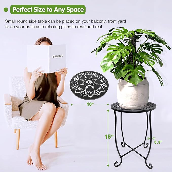 Fashion&cool Side Tables for Small Space, Metal Outdoor Indoor Round Side Table - Image 2