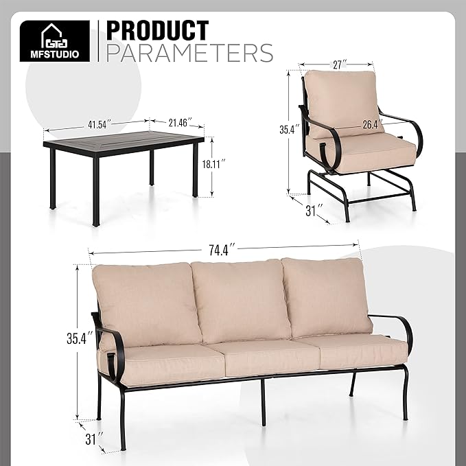 MFSTUDIO 7 Seats Large Metal Patio Conversation Sets, 6 Pieces Outdoor Patio - Image 7