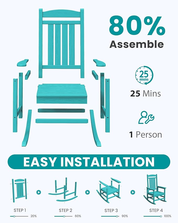 SERWALL HDPE Outdoor Rocking Chair Set of 4, Patio Rocking Chairs, All-Weather - Image 8