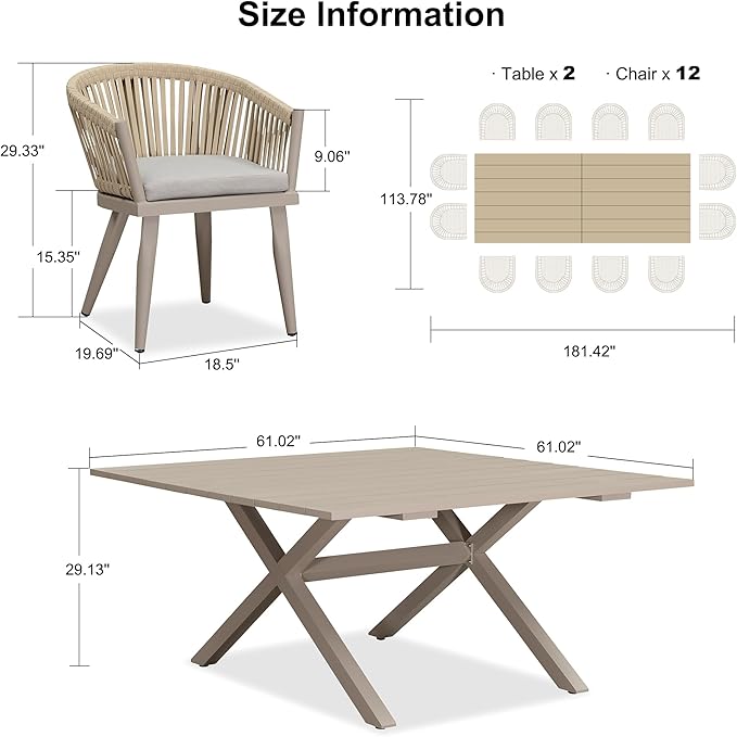 PURPLE LEAF 13 Pieces Oversized Outdoor Dining Set - Image 8