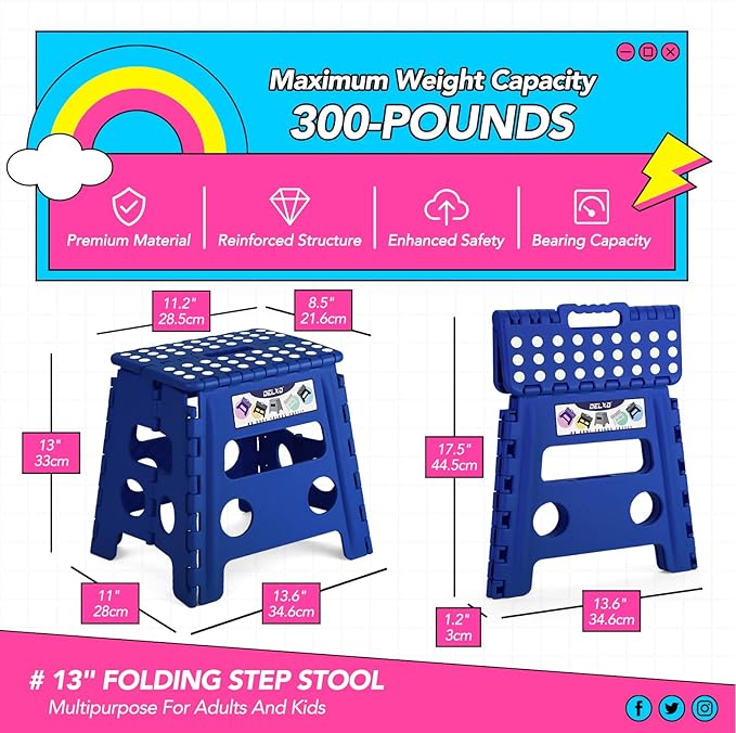 Delxo Folding Step Stool, 13 inch Non-Slip Foldable Stools - Image 2