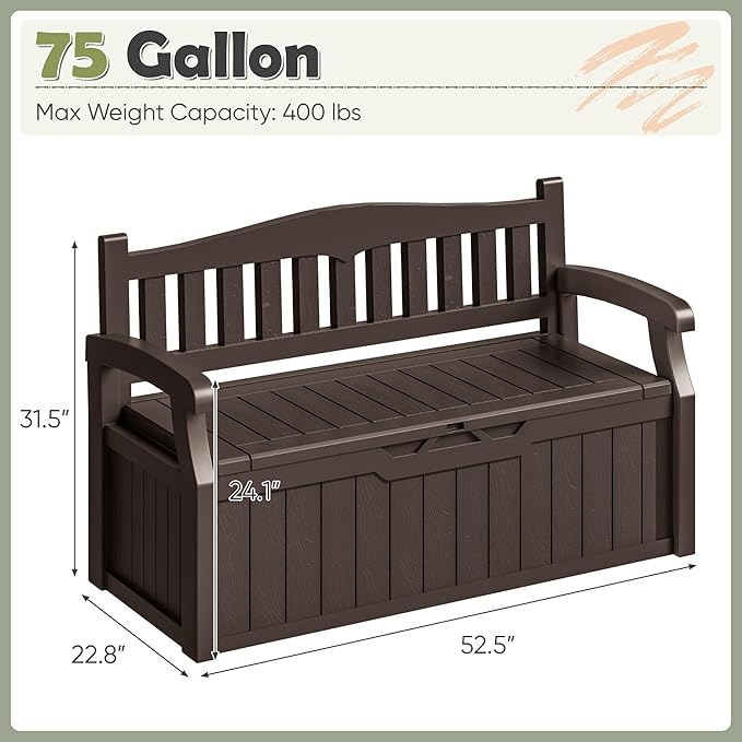 Homall 75 Gallon Outdoor Storage Benches Lockable Deck Box - Image 3