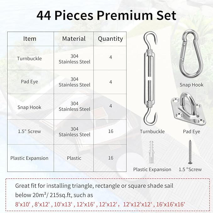 Sun Shade Sail Hardware Kit 6 Inch - Image 6