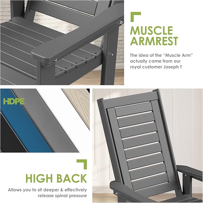 GREENVINES Outdoor Rocking Chairs | Set of 4 | Porch Rocker | HDPE Plastic | - Image 7