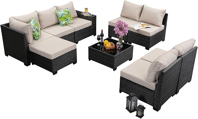 Jing's Villa 9-Piece Patio Furniture Set, All-Weather Outdoor Wicker Sectional - Image 9