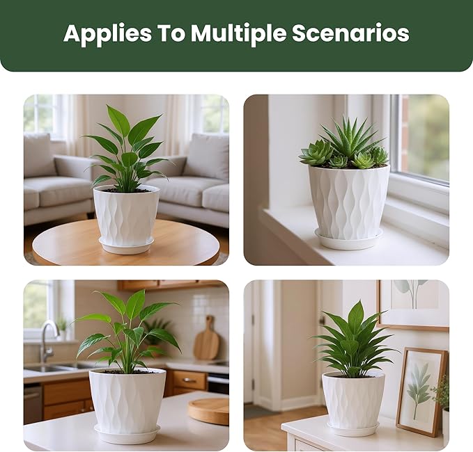 Flower Pots, 7/6.5/6/5.5/5/4.5/4 inch Plastic Plant Pots, 7 Pack Planter - Image 6