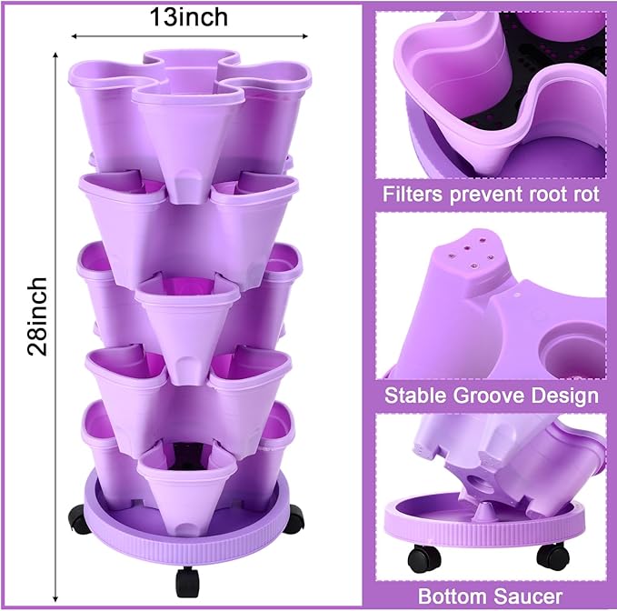 Umigy 2 Set 5 Tier Stackable Planters Vertical Garden Planters - Image 2
