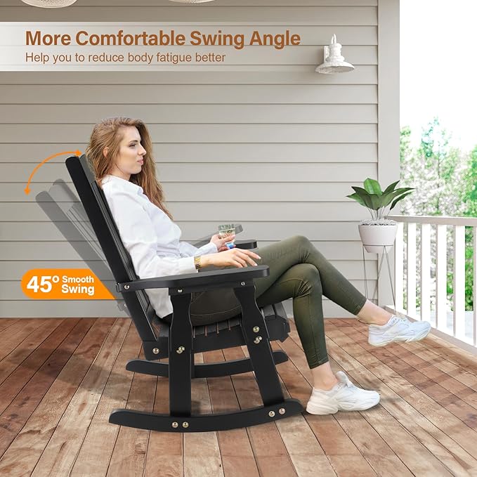 VINGLI Heavy Duty 600 LBS Outdoor Wooden Rocking Chair - Image 4