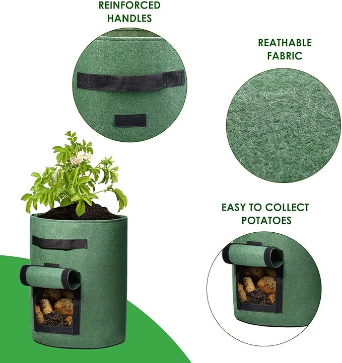 Delxo 5 Pack 7 Gallon Potato Growing Bags, Planter Garden Grow Bags - Image 3