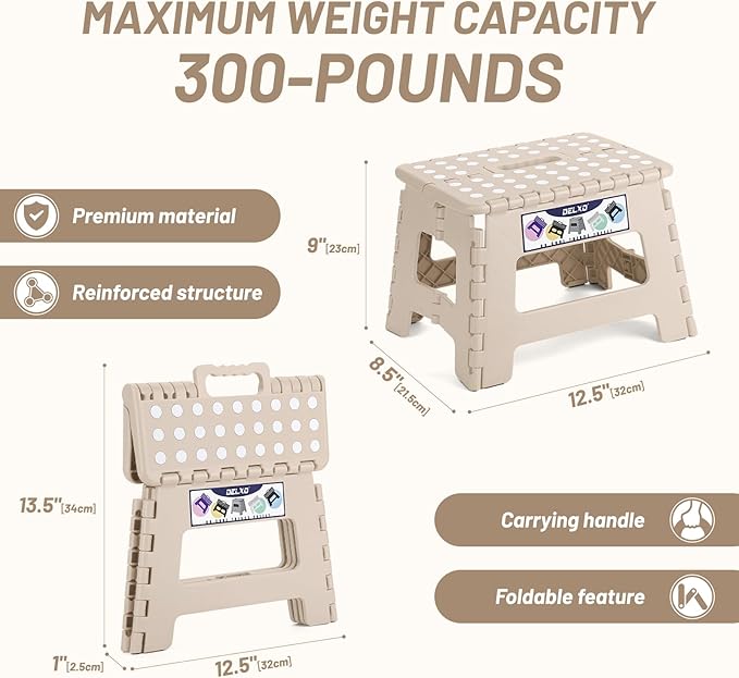 Delxo Folding Step Stool, 9 Inch Lightweight Plastic Stepstool, Portable - Image 4