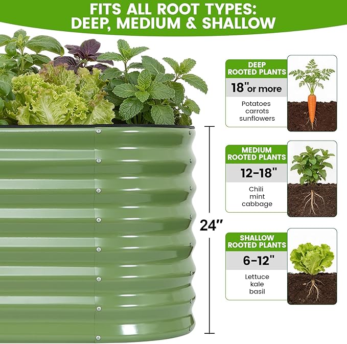 Galvanized Raised Garden Bed Outdoor 24'' Deep | Oval Metal Garden Beds - Image 4