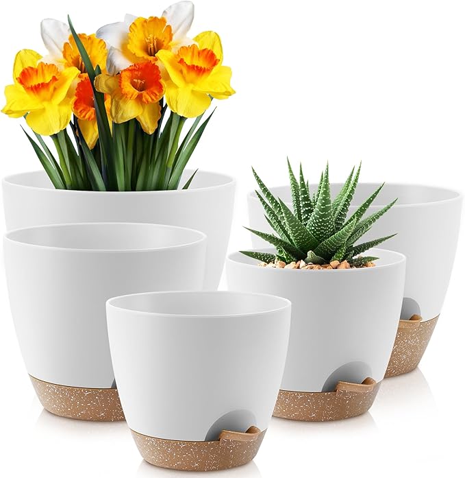Plant Pots 10/9/8/7.5/7 inch, Self Watering Planters by AFamilyofGardenLovers