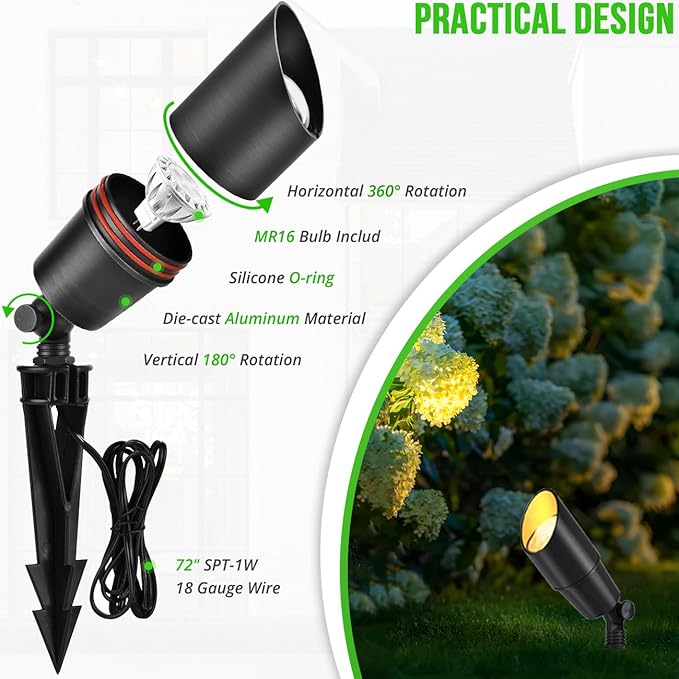 Wowlite 12V Low Voltage Landscape Lighting, Adjustable LED Outdoor Spotlights - Image 4