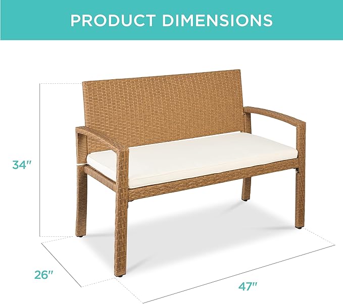 Best Choice Products Outdoor Bench 2-Person Wicker Garden Patio Benches Seating - Image 2