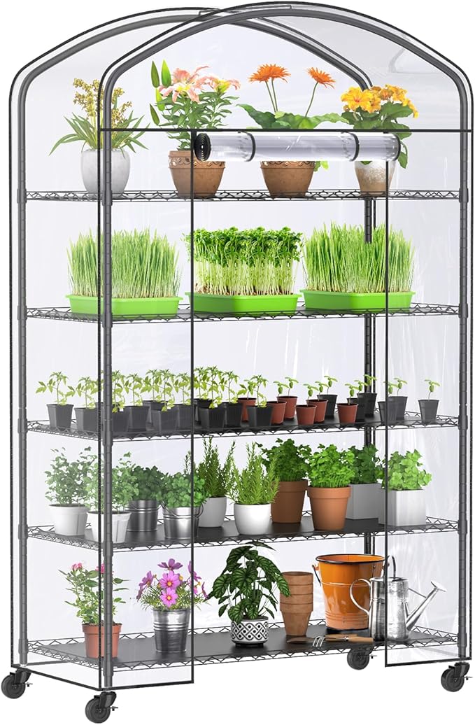 Abimars 5-Tier Greenhouse with Caster Wheel, Each Shelf Height Adjustable Metal by Abimars