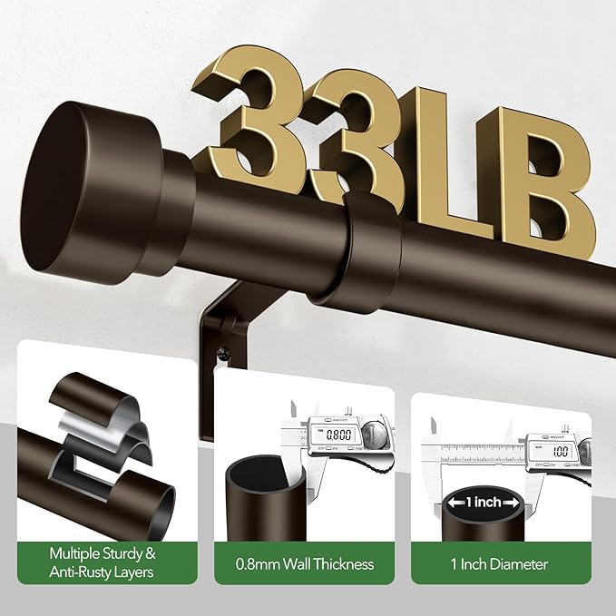Curtain Rods for Windows 28 to 48, 1 Inch Adjustable Heavy Duty Long Window - Image 4