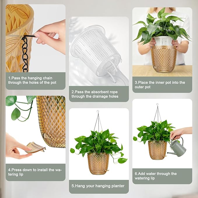 QCQHDU Self Watering Hanging Pots, 2 Pack 5.7 Inch Hanging Planters - Image 6