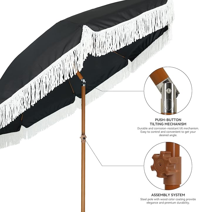 AMMSUN 7ft Patio Umbrella with Fringe Outdoor Tassel Umbrella UPF50+ Premium - Image 2