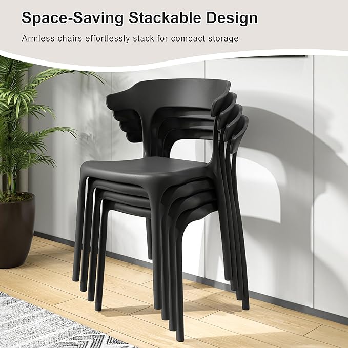 VECELO 4 Pack Plastic Stacking Chairs, Stackable Dining Chairs - Image 4