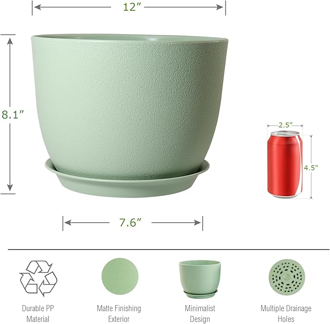 12inch Large Plant Pot, Modern Plastic Planter - Image 2