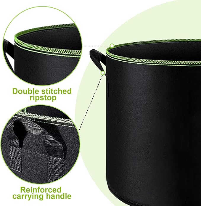 6-Pack 10 Gallon Grow Bags - 300G Heavy Duty Aeration Fabric Pots - Image 4