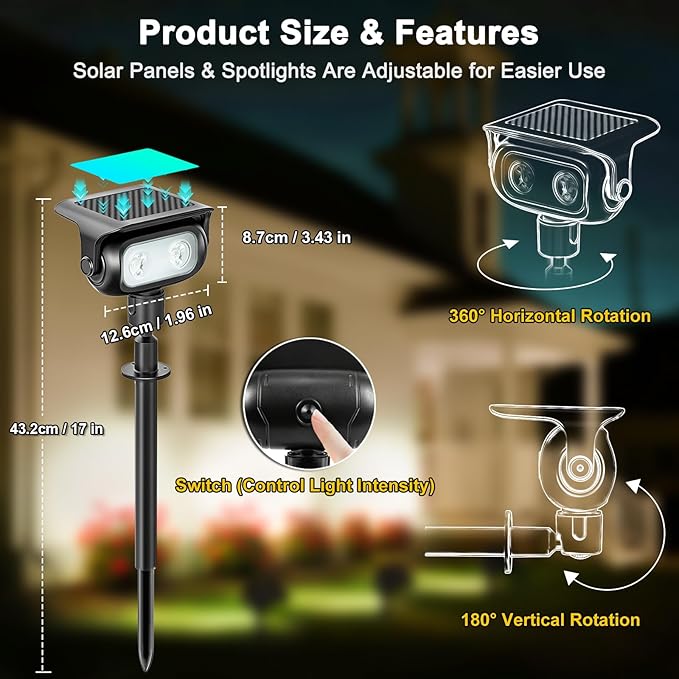 Solar Landscape Spotlights Outdoor Waterproof IP67, Warm White LED Spot Lights - Image 4