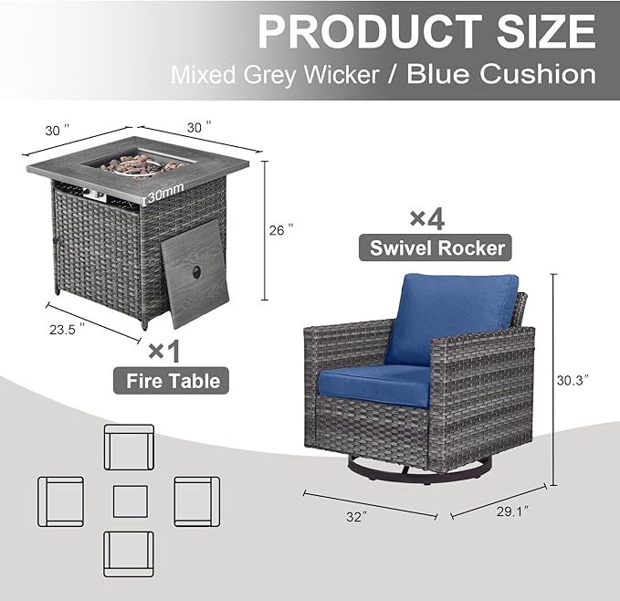 Belord 5 Pieces Wicker Patio Furniture Set: 4 Outdoor Swivel Glider Rocker - Image 2