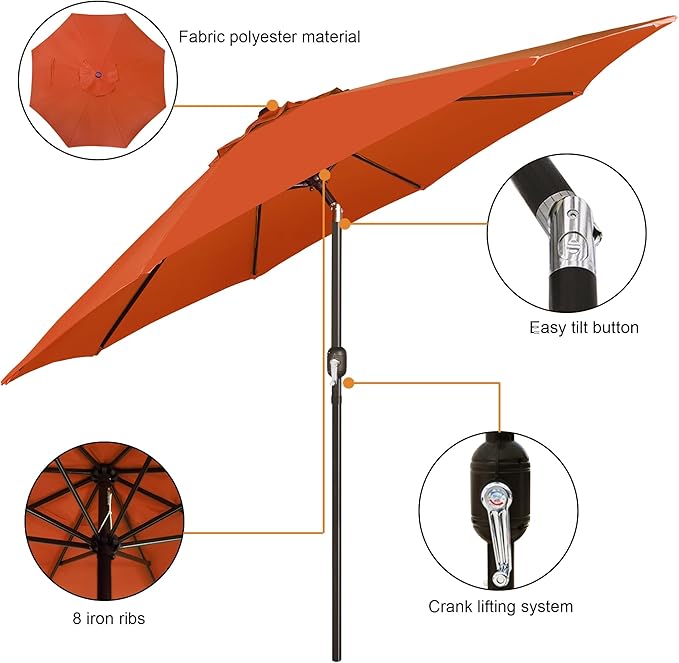 Blissun 9' Outdoor Patio Umbrella, Outdoor Table Umbrella, Yard Umbrella - Image 2
