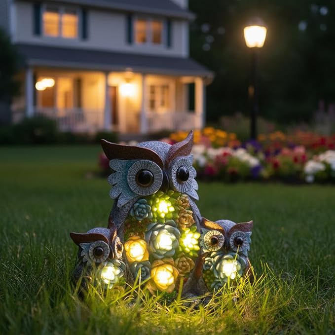 Solar Garden Statue Owl Decor – Cute Owl Family Figurines - Image 9