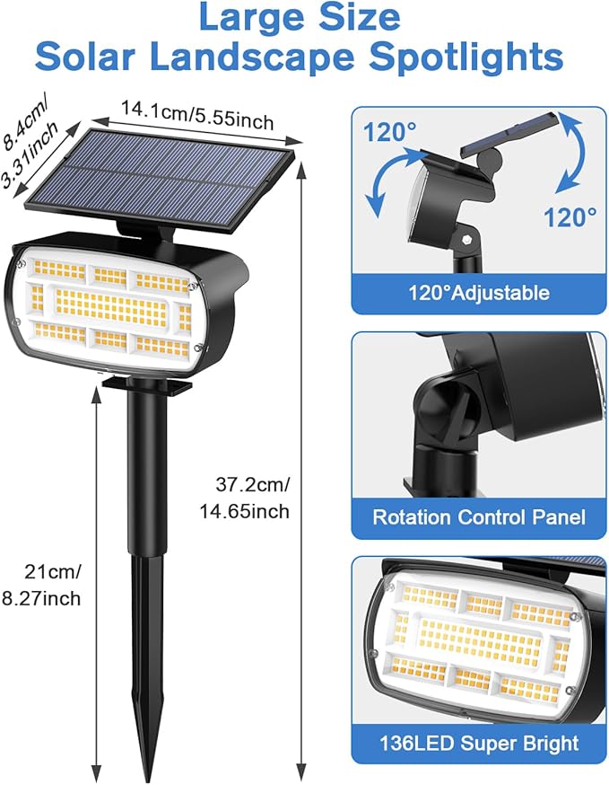 Fabrito Large Solar Spot Lights Outdoor 4 Pack, 1000 Lumens High Brightness - Image 8