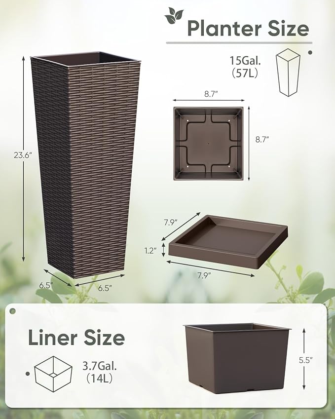 Greesum Set of 2 Tall Plastic Planters - Image 7