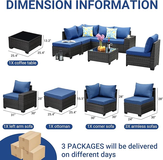 Jing's Villa 7-Piece Patio Furniture Set, All-Weather Outdoor Wicker Sectional - Image 7