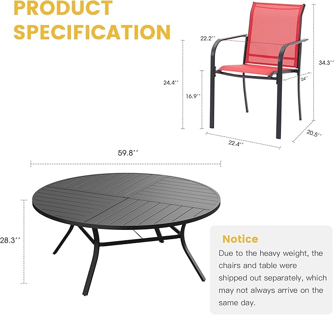 VICLLAX Patio Table and Chair Set of 10, All Weather Metal Round Outdoor Dining - Image 7