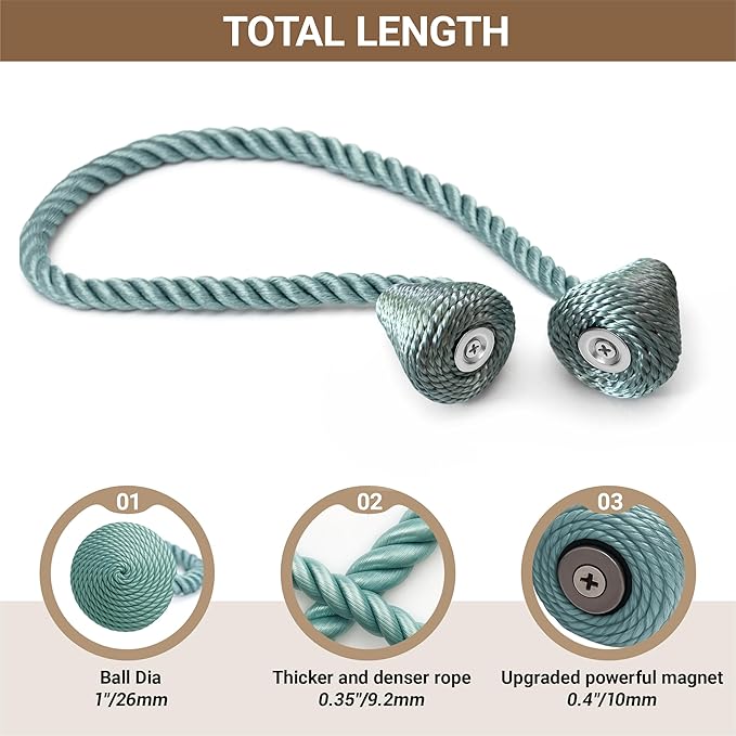 Hion Magnetic Curtain Tiebacks Gray Blue 2pcs, Curtain Tiebacks Buckles - Image 3