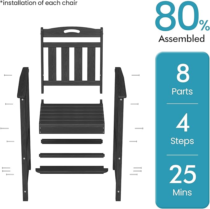 Ciokea Heavy Duty Bar Height Chair, 380lbs Outdoor Adirondack Tall Bar Chair - Image 8