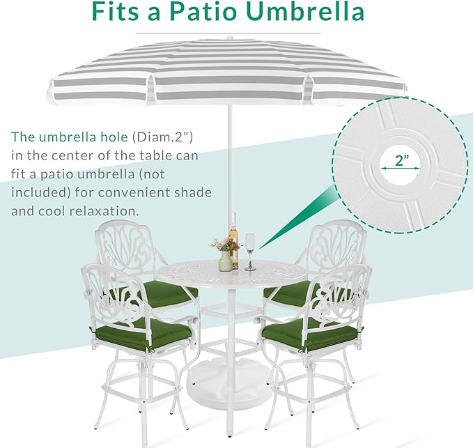 VIVIJASON 5-Piece Patio Swivel Bar Stools Set, All Weather Cast Aluminum - Image 5