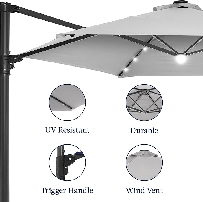 Best Choice Products 10ft Solar LED Offset Cantilever Hanging Market Patio - Image 8
