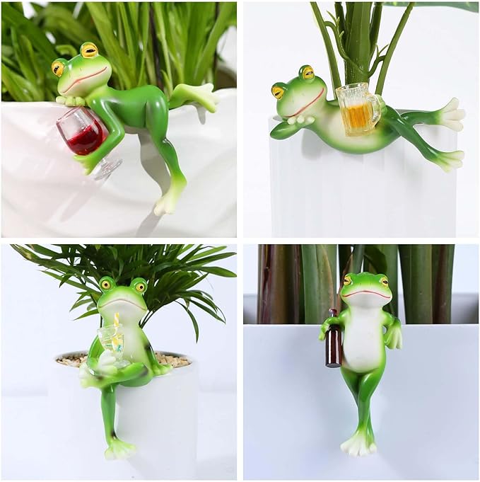 4 PCS Tipsy Frog Statues Pot Hugger Decorations - Image 3