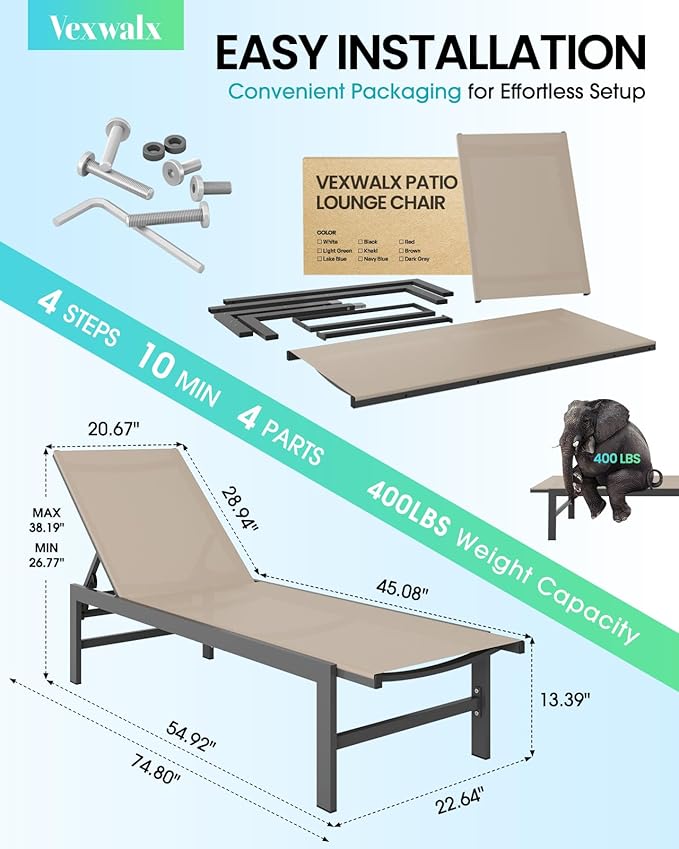 Outdoor Lounge Chair for Pool, Aluminum Chaise Lounge Chairs - Image 3