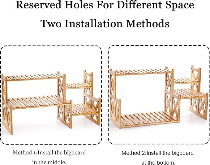 Lawei 2 Tier Bamboo Tabletop Plant Stand, Adjustable Flower Pot Holder Shelf - Image 4