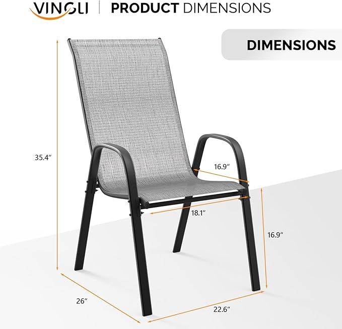 VINGLI Patio Chairs Set of 4 – Stackable Outdoor Dining Chairs - Image 2